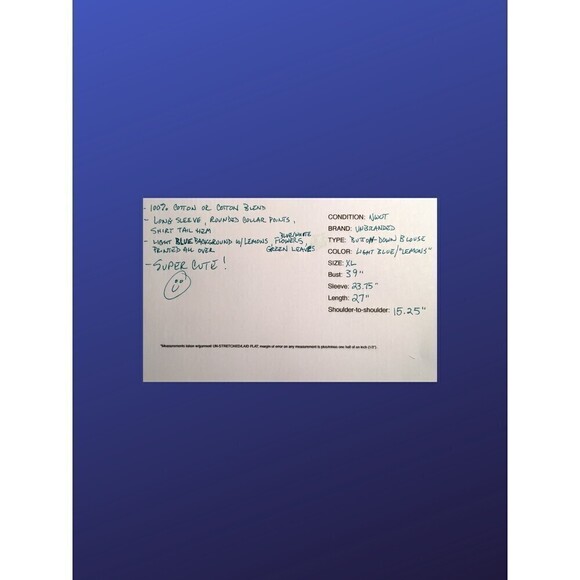 UNBRANDED 100% Cotton Long Sleeve Shirt Blouse, LEMON/FLORAL, Size XL, NWOT - Picture 8 of 8